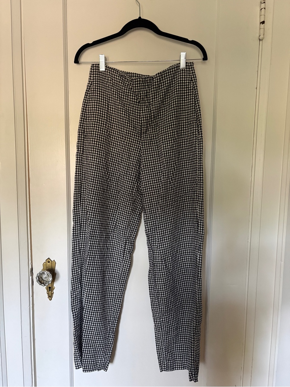 GAP Linen-Blend Relaxed Straight Ankle Pants in true black gingham
